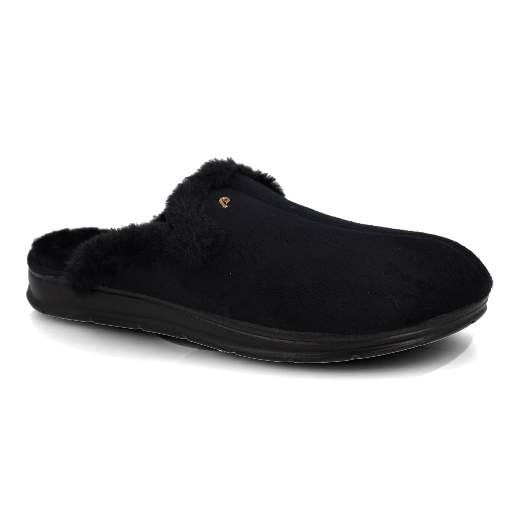 Pantufa feminina preta Pegada vista lateral para ajuste ideal